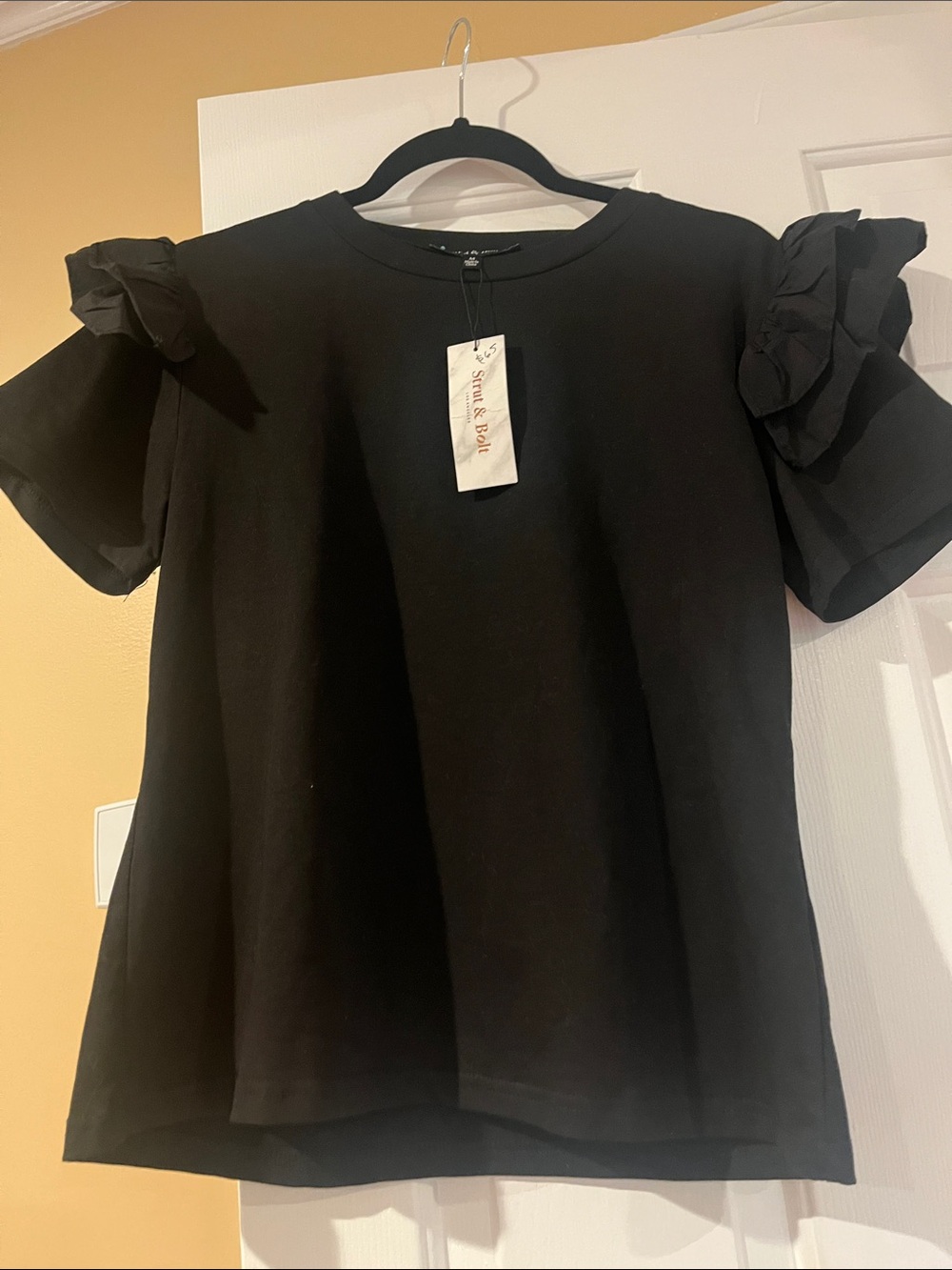 Saint & Bond Black Short-Sleeve Ruffle Detail Tee